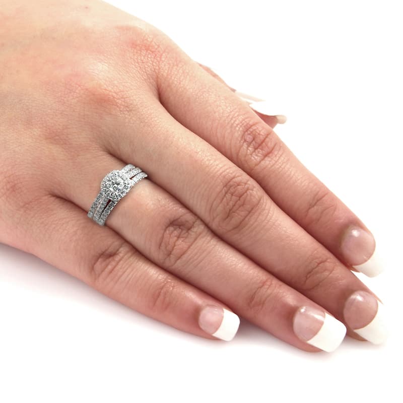 Auriya 1 1/4ctw Cushion-cut Halo Diamond Engagement Ring 3pc Set 14k Gold