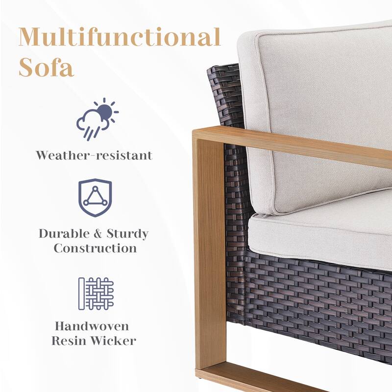 Outdoor Sectional Sofa with Swivel Rocking Chairs - Brown