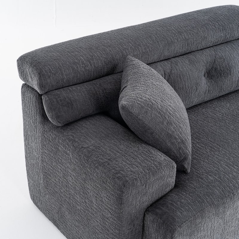 Reconfigurable 4-Seater Sectional Sofa With Wood Grain Chenille Fabric,Modular Sofa With 2 Pillows,High-Density Sponge Couch