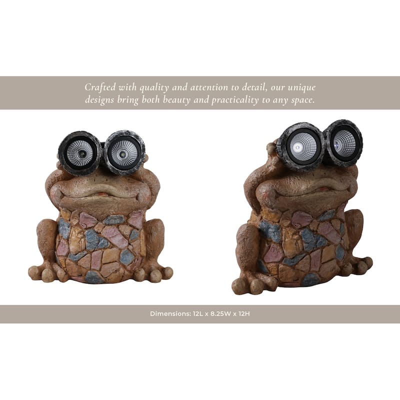 Resin Frog Statuary Solar-Powered Light-Up Goggles and Mosaic Texture