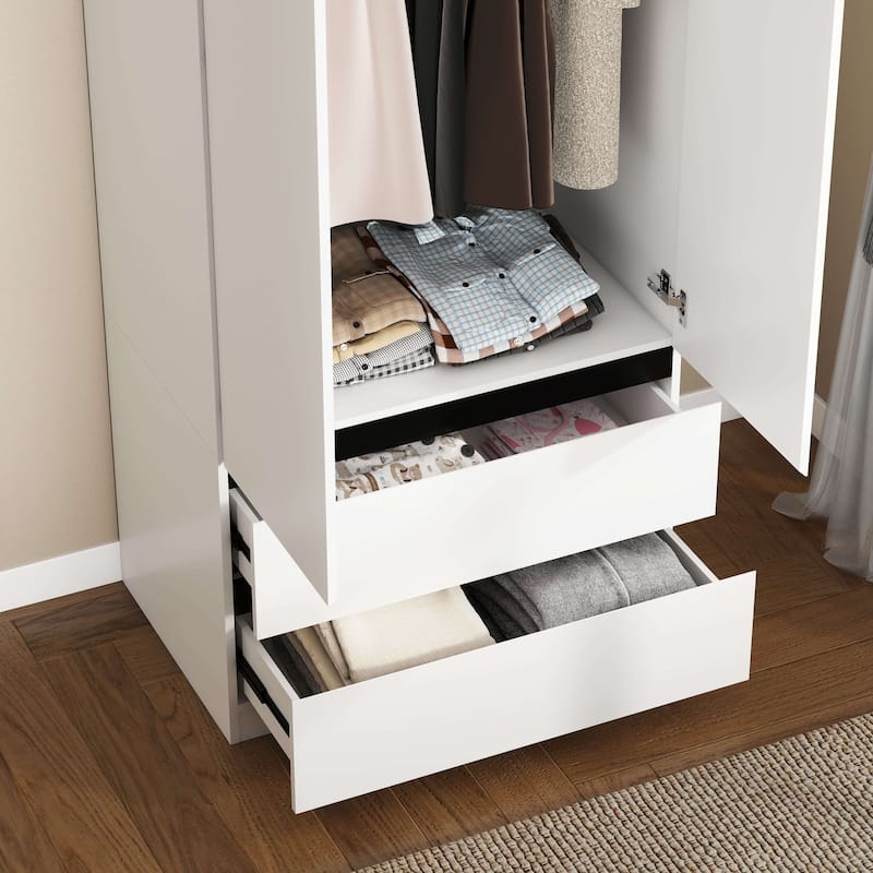 75" Armoire Wardrobe Closet with 2 Drawers, Clothes Organizer Closet with Storage Shelves