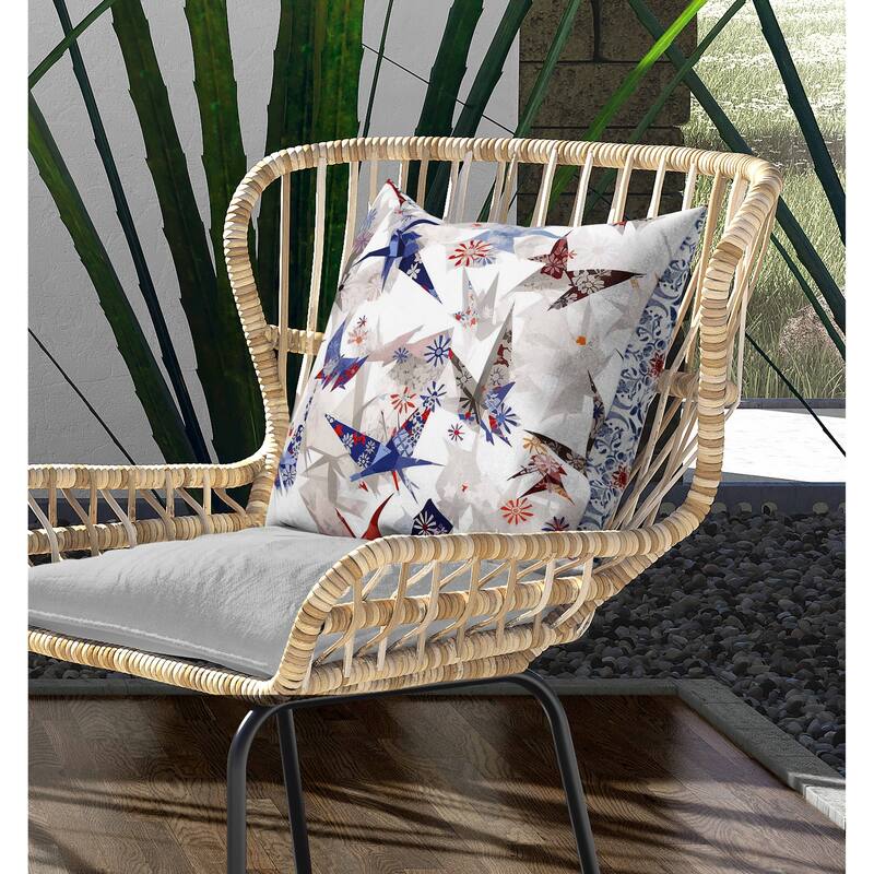 Origami Elegance Indoor/Outdoor Reversible Throw Pillow White and Blue