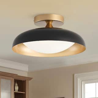 Modern Matte Black Semi Flush Mount Ceiling Light for Hallway Stairway Foyer
