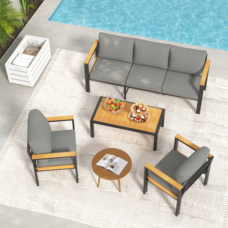 4/5/7-Piece Patio Conversation Set with Table, All-Weather Aluminum Furniture for Outdoor Living - Gray/Black