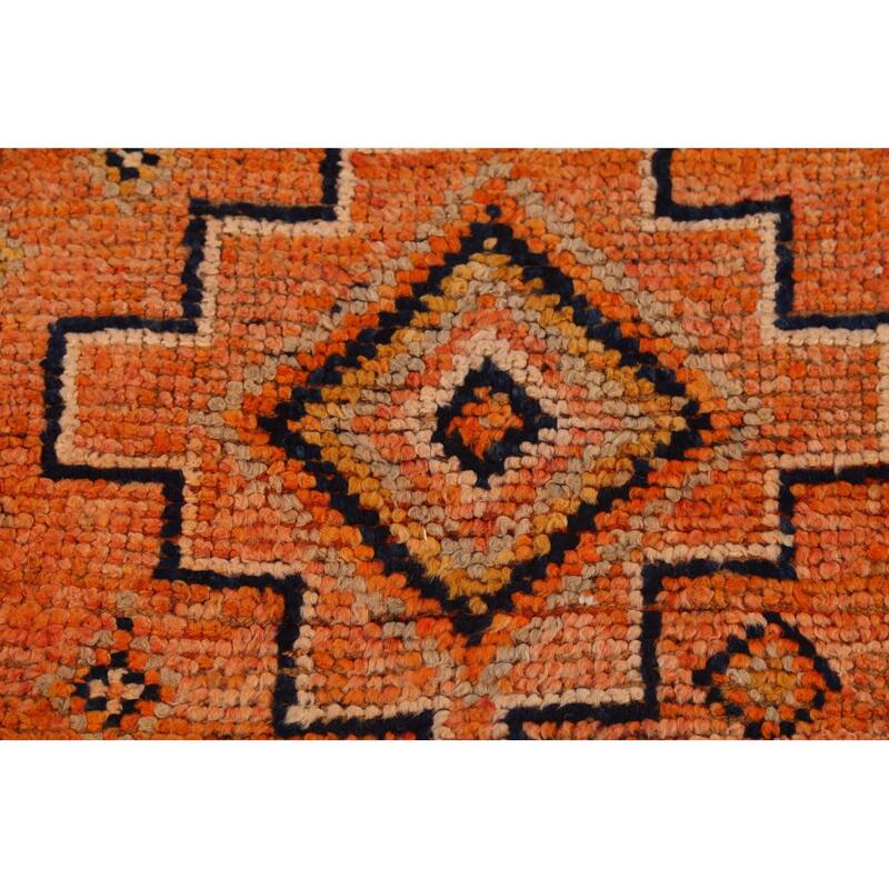 Orange / Geometric Oushak Vintage Runner Rug Handmade Wool Carpet - 2'8"x 11'4"