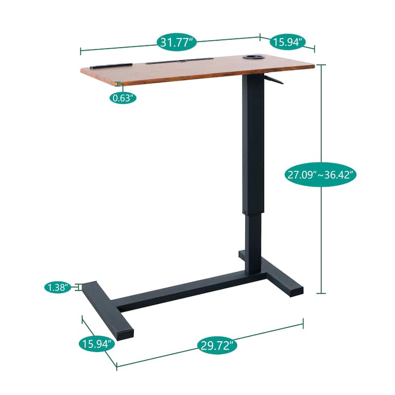 Height-Adjustable Overbed Table with Hidden Casters, Portable Bedside Desk with Tray, Pen Holder, USB & C-Type Ports