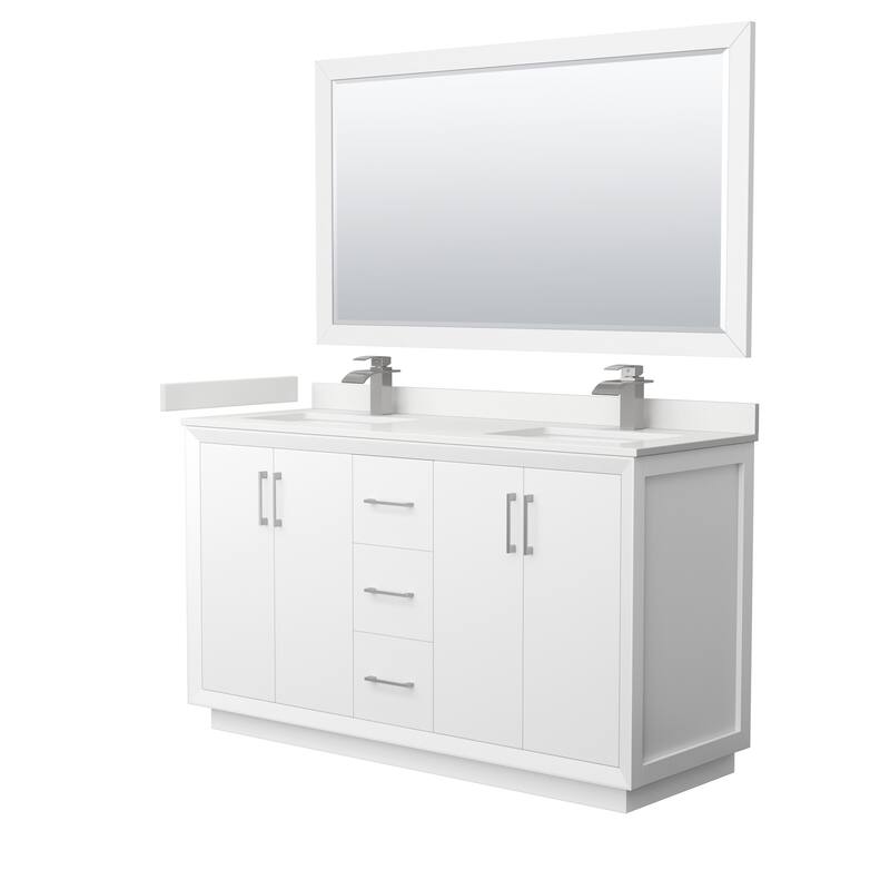 Wyndham Collection WCF414160D-QTZ-UNSM58 Strada 60" Free Standing - White / White Quartz Top / Brushed Nickel Hardware