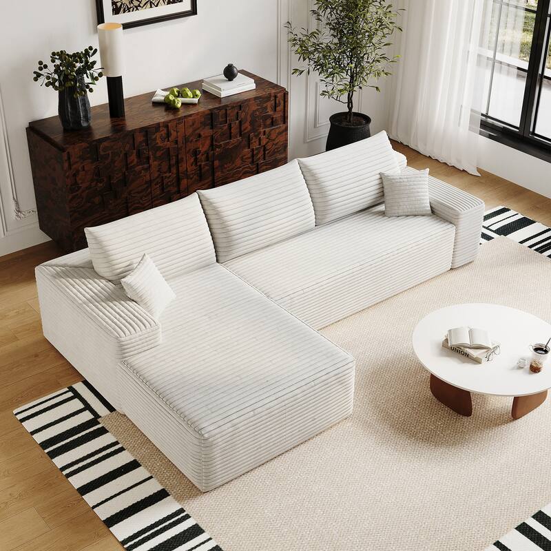 Cloud Sectional Couch with L-Shaped Chaise, Modular 3 Seat Corner Sectional Sofa, Corduroy Upholstered Sleeper Sofa