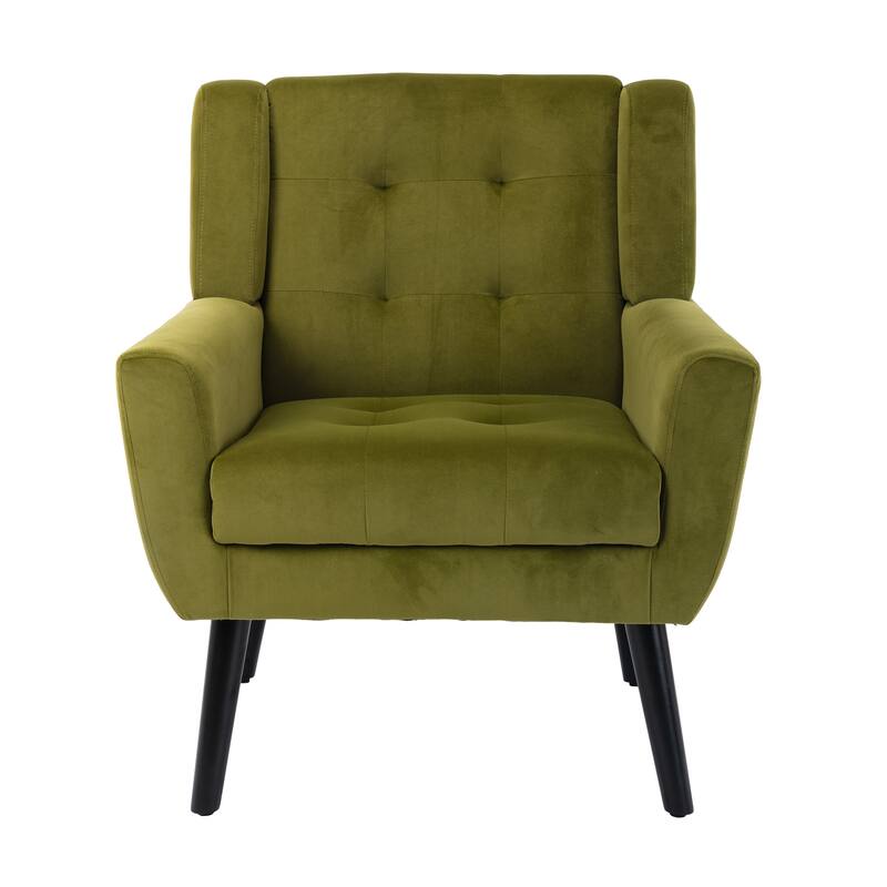Green Velvet 29.53" Buttons Tufted Accent Chair with Black Legs