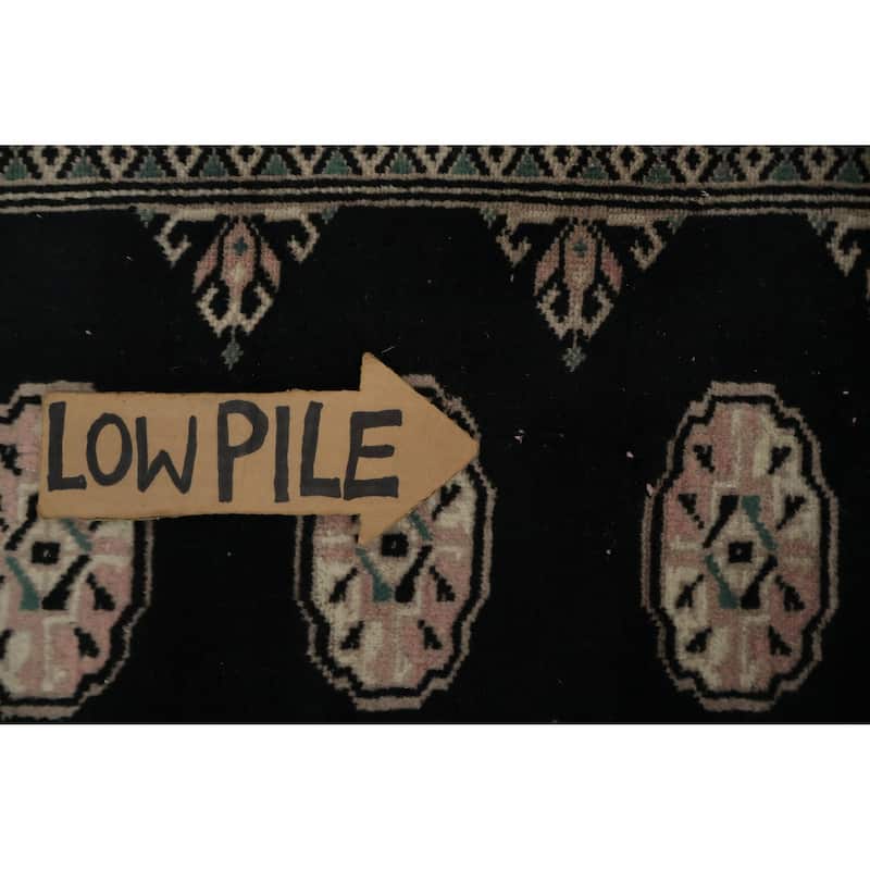 Hand Knotted Oriental 100% Wool Carpet Traditional Geometric Black Bokhara Area Rug - 6' 6'' X 4' 2''