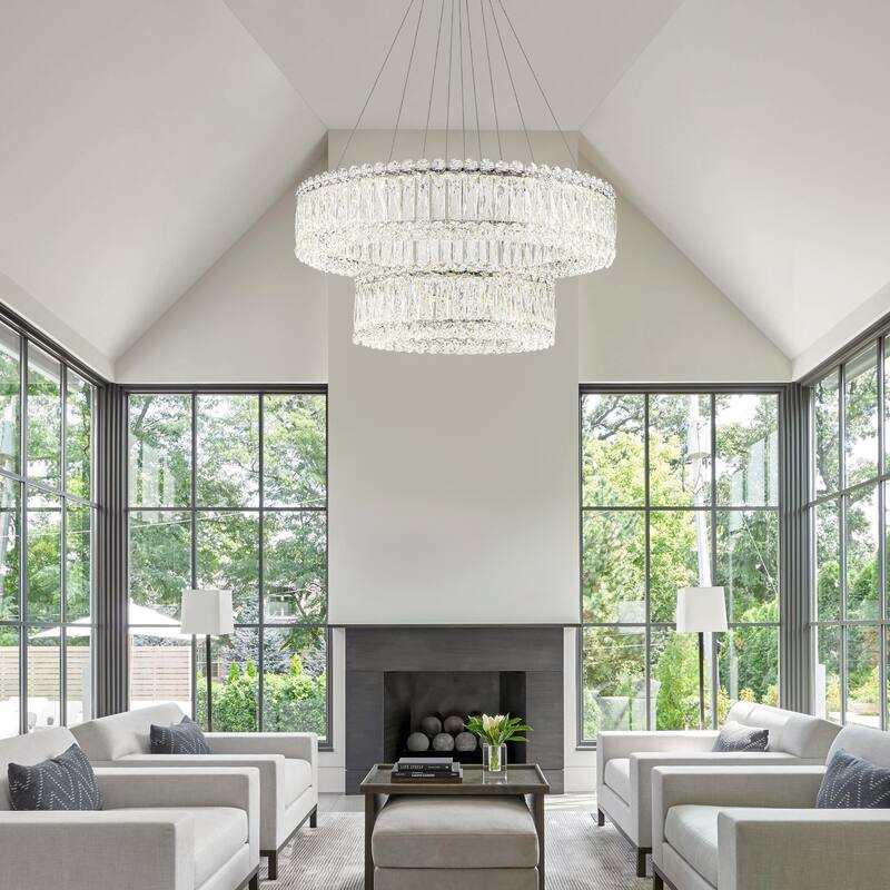 1/2-Tier Dimmable Chrome Crystal LED Drum Chandelier