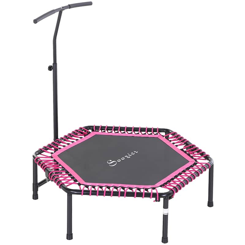 Soozier Portable & Foldable Small Exercise Trampoline with 3-Level Adjustable T-Bar, Great for Adults Working Out - Pink