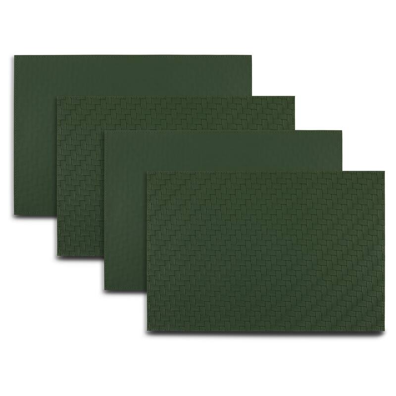 Dainty Home Lausanne Premium Vegan Leather Reversible 2 Pattern Rectangular Placemat Set Of 4 - Green