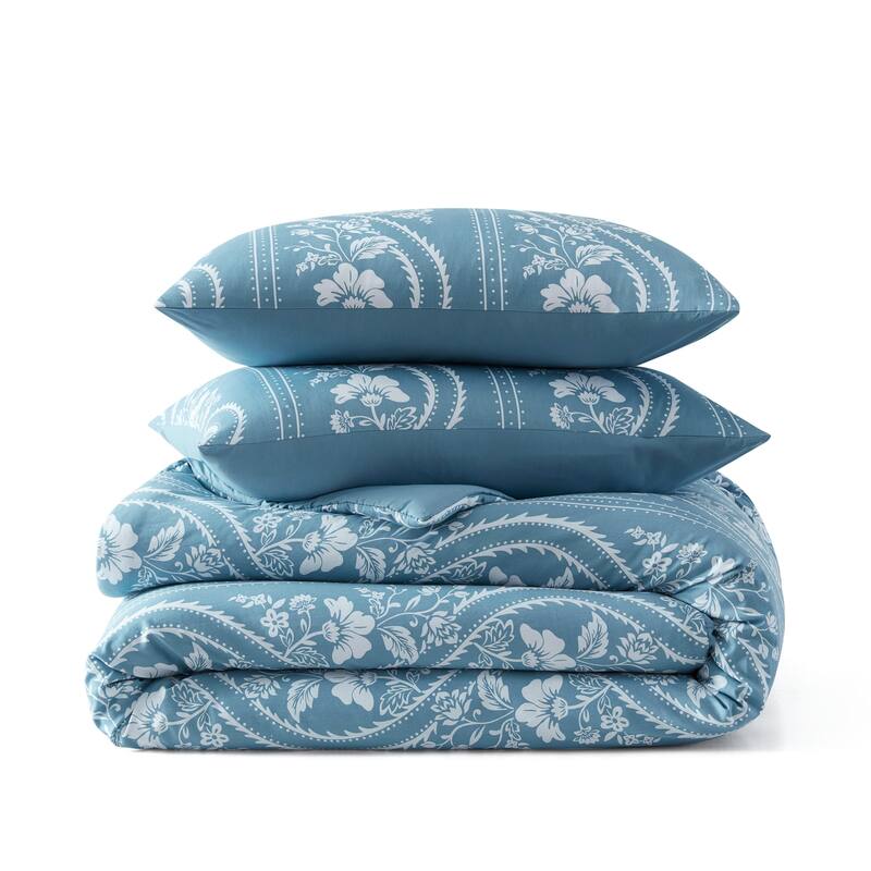 Martha Stewart Sophia Stripe Cotton Blue Comforter Set