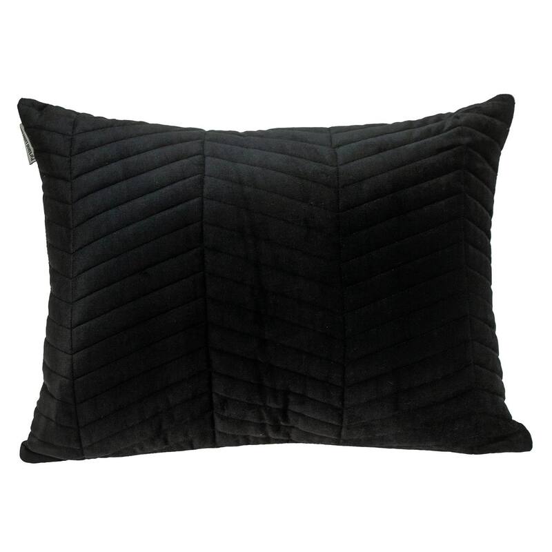 Yellow Quilted Velvet Zig Zag Decorative Lumbar Pillow - Black