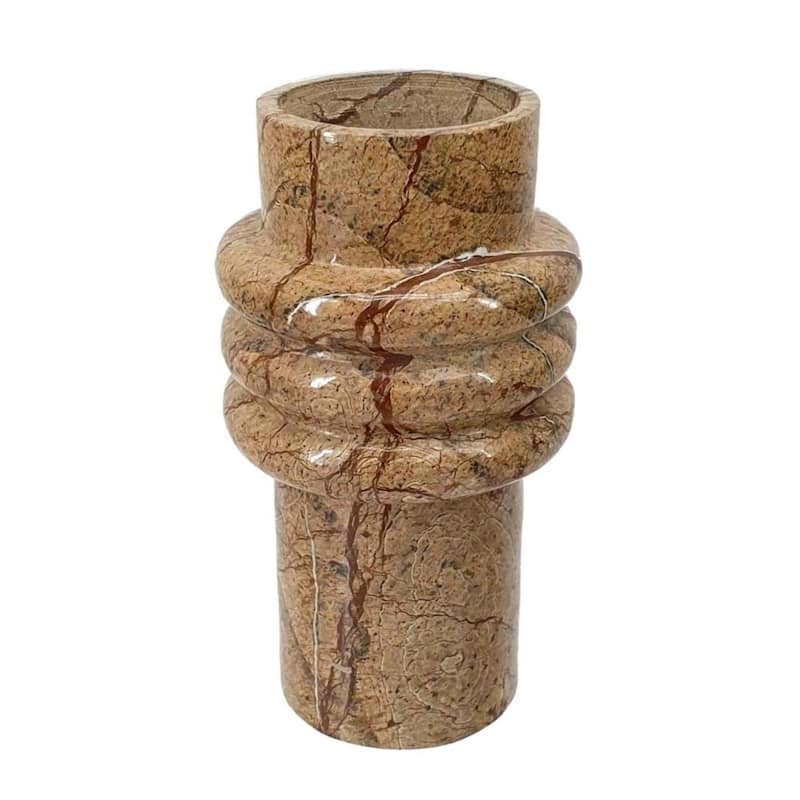 8" Brown Genuine Marble Ridged Table Vase - 4.10