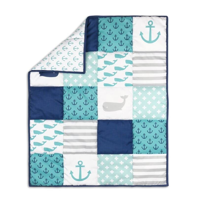 The Peanutshell Nautical Whale Navy/Aqua 3 Piece Baby Crib Bedding Set