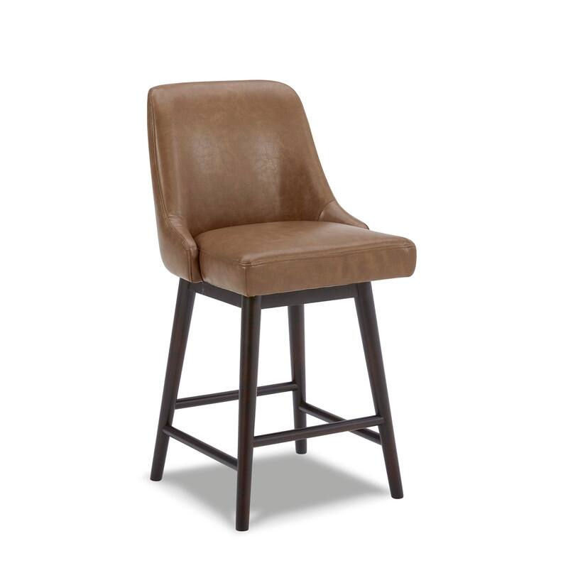 Spruce & Spring Hazel Upholstered Counter Height Swivel Barstool with Back - Single - Saddle Brown-Faux Leather