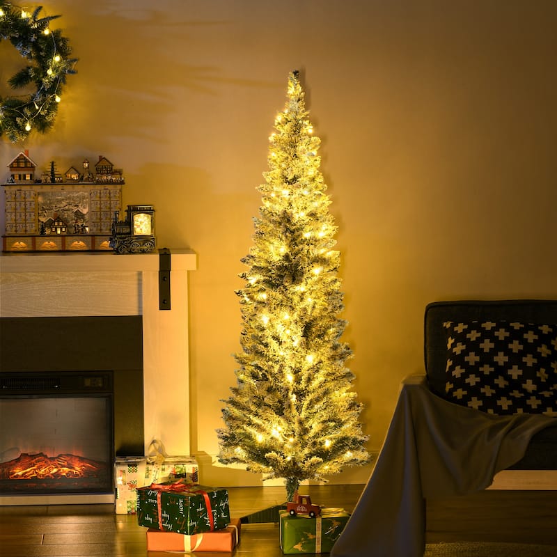 HOMCOM 5' Tall Pre-Lit Slim Noble Fir Artificial Christmas Tree with Realistic Branches, 110 Warm White LED Lights and 294 Tips - Green