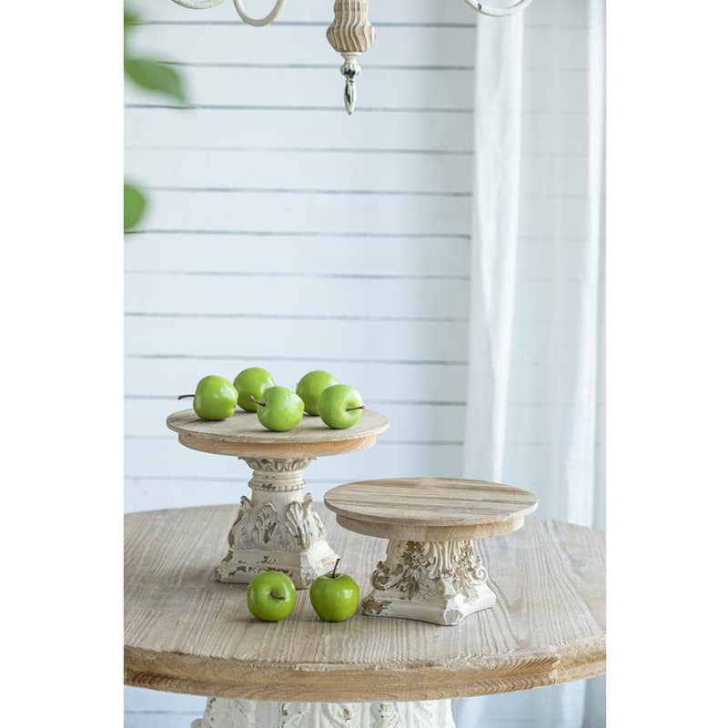 Weathered Wooden Round Plate Stand - 9.5" - Brown and White