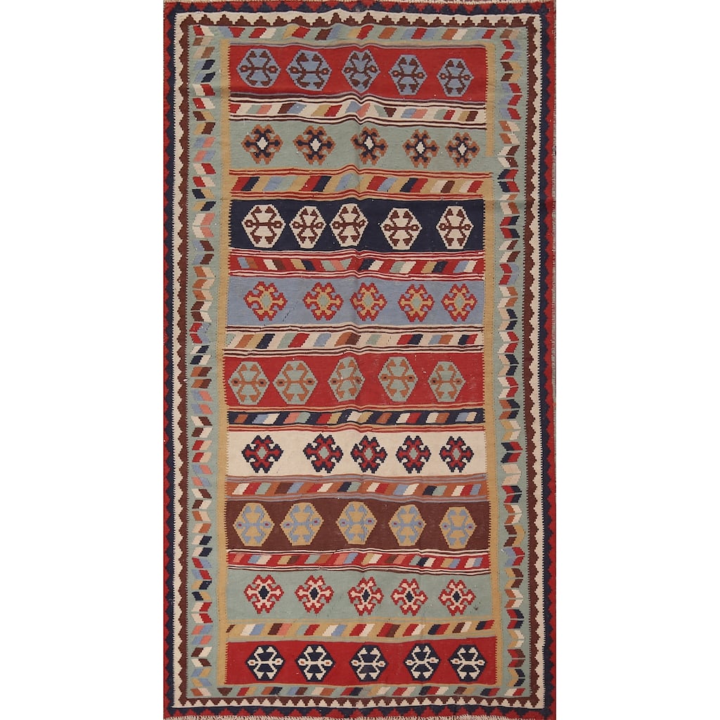 Vegetable Dye Kilim Qashqai Persian Area Rug Hand-Woven Wool Carpet - 4'9"x 9'2"