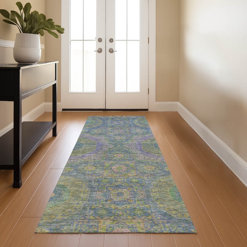 Premium Washable Super Soft Vintage Traditional Mayfield Rug - Blue - 2'3" x 7'6"