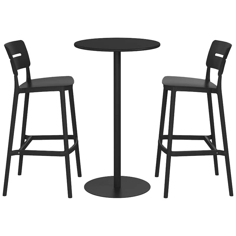 Frond and Form 2-Person Outdoor Round Dining Set Bar Height - Black