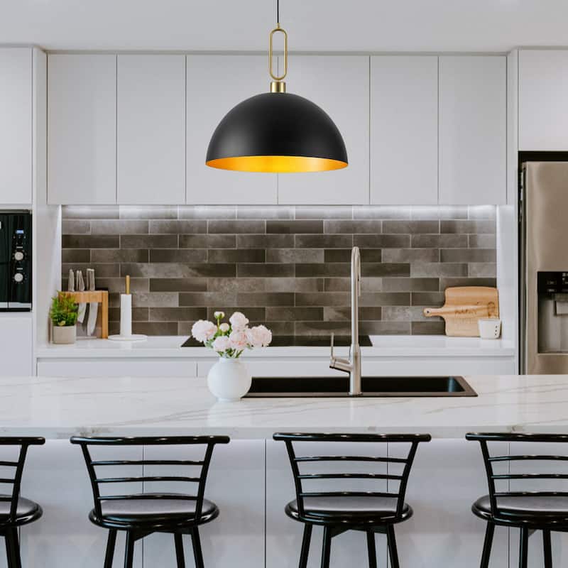 Industrial 1-Light 23.6" Metal Dome Pendant Light for Kitchen Island Dining Room