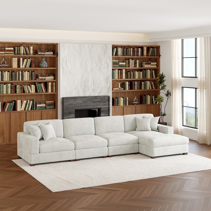 Modern Oversized Chenille Modular Sectional Sofa With Chaise