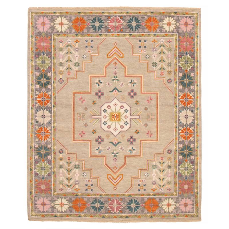ECARPETGALLERY Hand-knotted Modern Oushak Light Grey, Light Khaki Wool Rug - 8'0 x 9'11 - Light Grey/ Light Khaki - 8'0 x 9'11