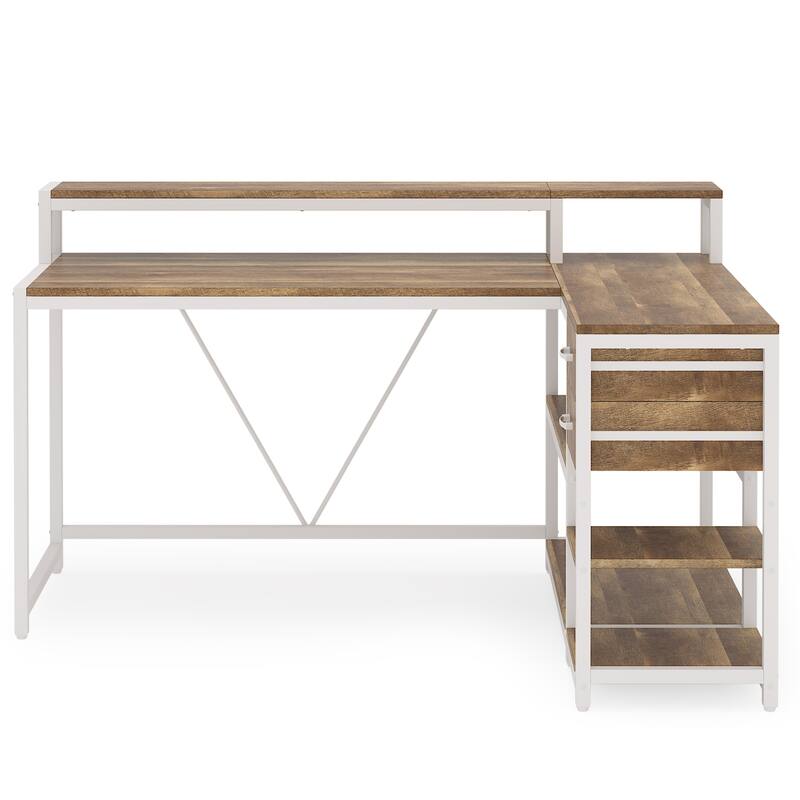 55" L-Shaped Farmhouse Office Desk