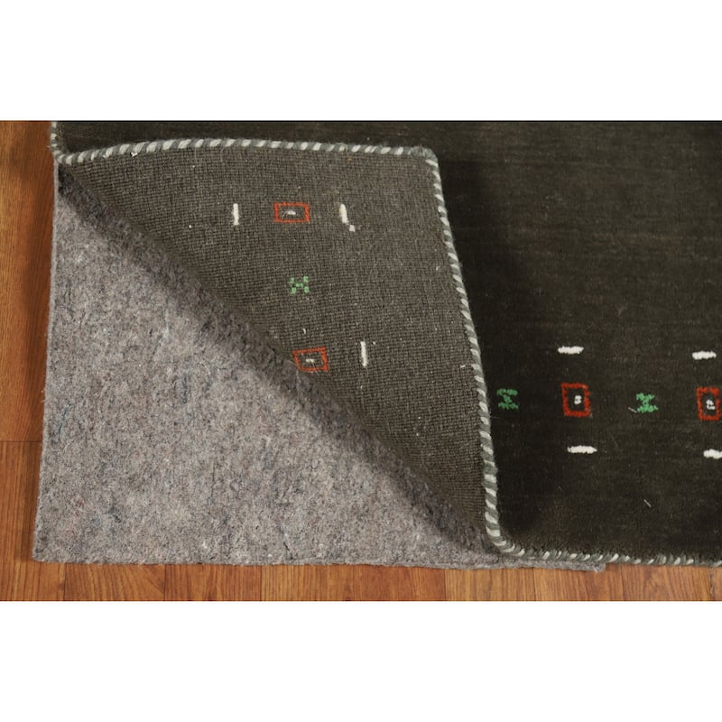 Little Animals Green Gabbeh Indian Runner Rug Hand-Knotted Wool Carpet - 2'4" x 9'2"