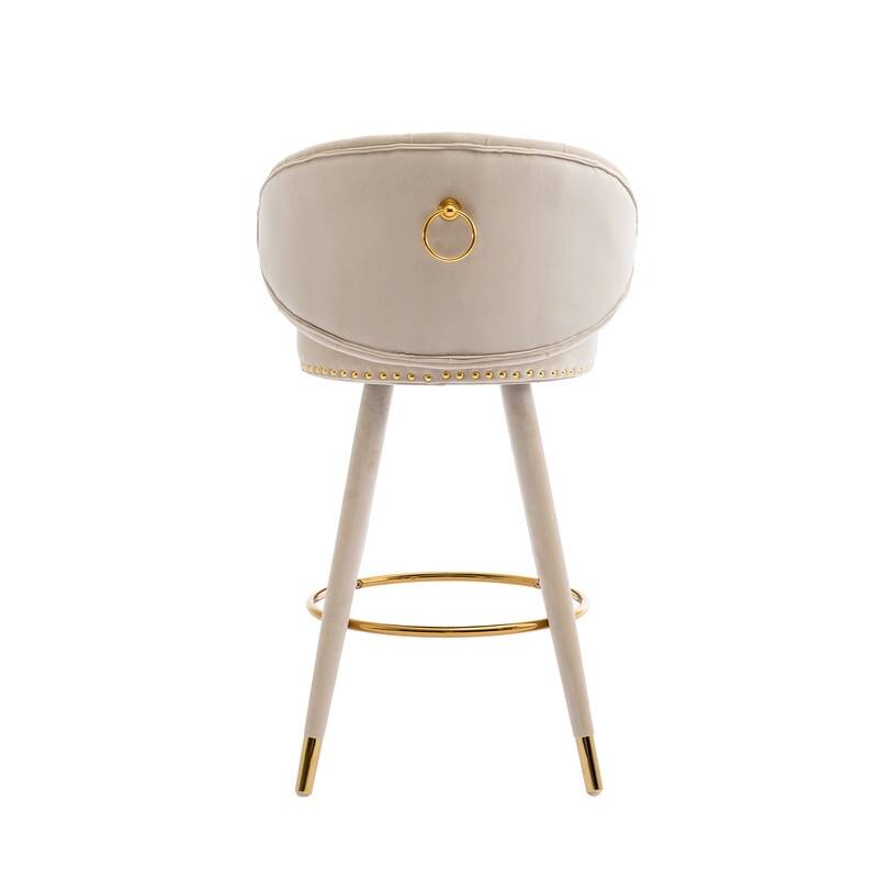 Contemporary Counter Bar Stools with Button Tufted Back（Set of 2）Beige - Set of 2