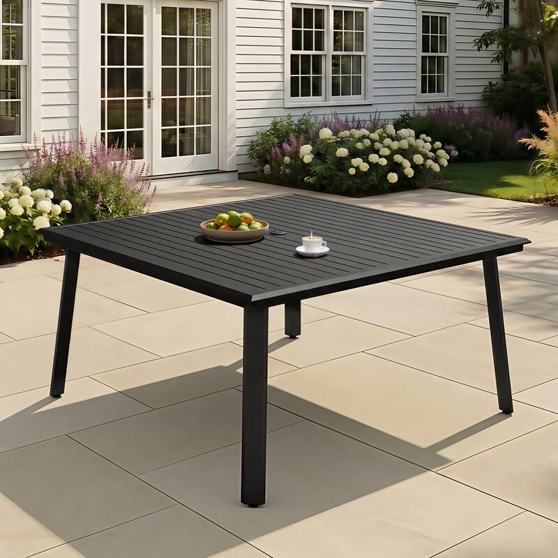 Outdoor All-Aluminum Dining Table with Umbrella Hole for 6-12 Person