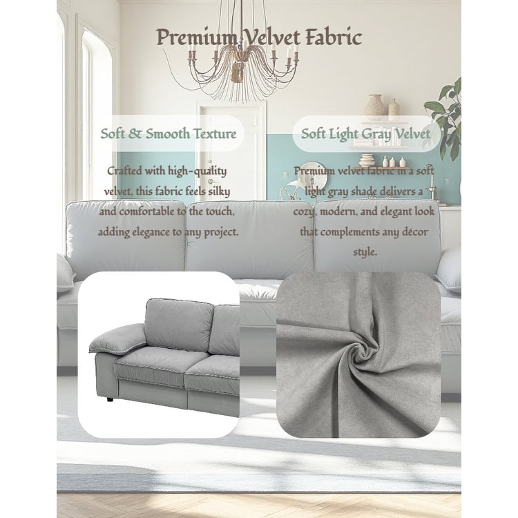 Upholstered L-Shaped Sectional Sofa Couch with Ottoman, Modern Fabric Deep Seat Sofa