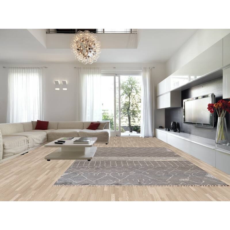 Trellis Modern Moroccan Wool Area Rug Hand-knotted Living Room Carpet - 9'11" x 14'6"