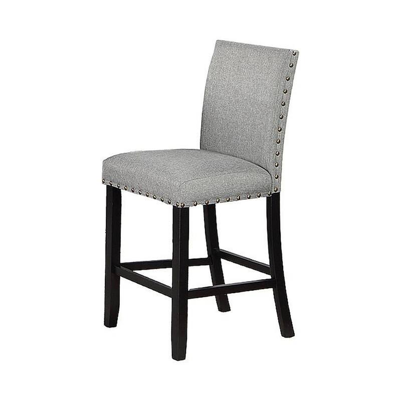 Sie 24 Inch Counter Height Chair, Nailhead Trim, Gray Fabric, Black Wood
