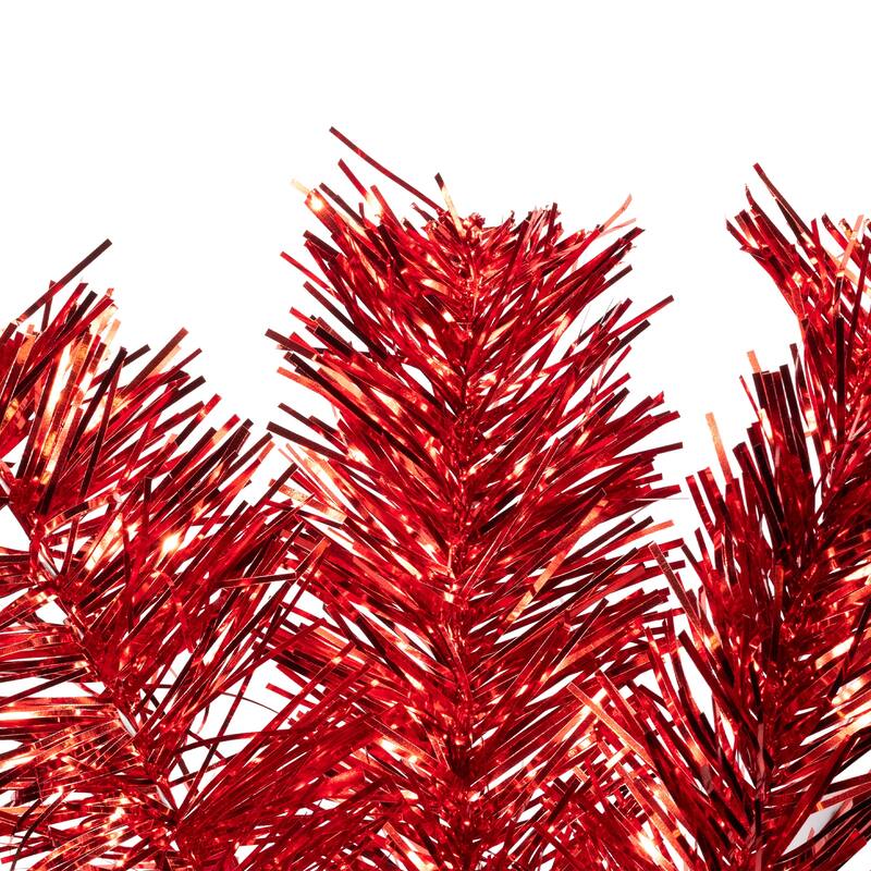 Pre-Lit Artificial Tinsel Christmas Tree - 3' - Red - Clear Lights - 3 Foot