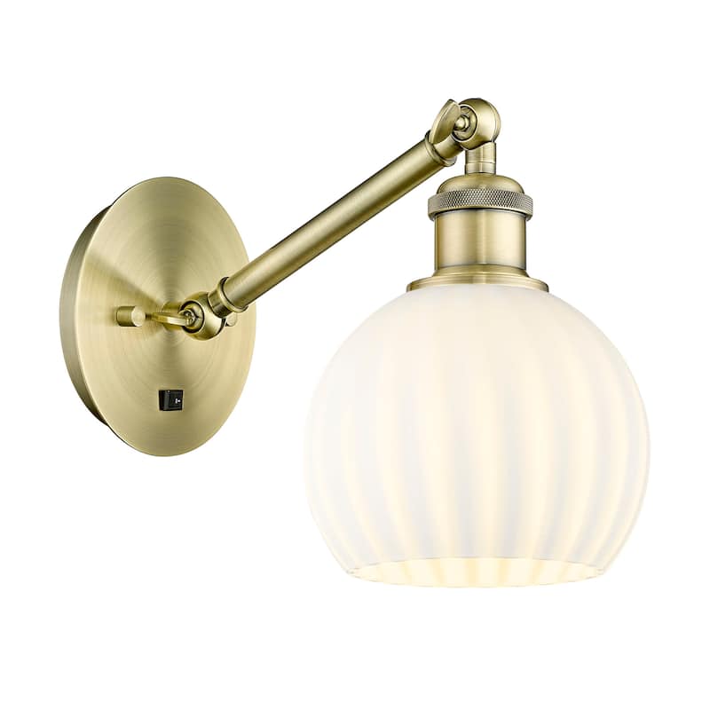 Innovations Lighting 317-1W-8-6 White Venetian Sconce White Venetian - Antique Brass
