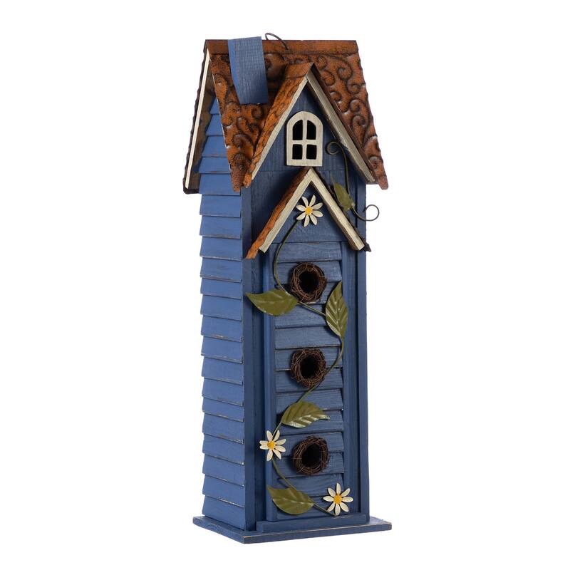 Glitzhome 24.25"H Oversized Washed Blue or White 3-Tiered Solid Wood Villa Decorative Outdoor Garden Birdhouse
