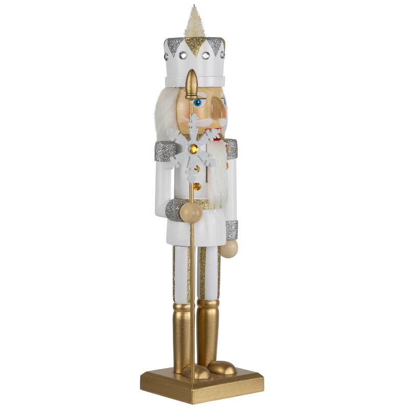Glittered Nutcracker with Snowflake Scepter Christmas Figure - 15" - White