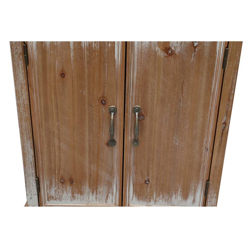 Rustic Wooden Storage Cabinet with Decorative Cutout Door & 3 Drawers, Tall Narrow Organizer for Living Room, Bedroom