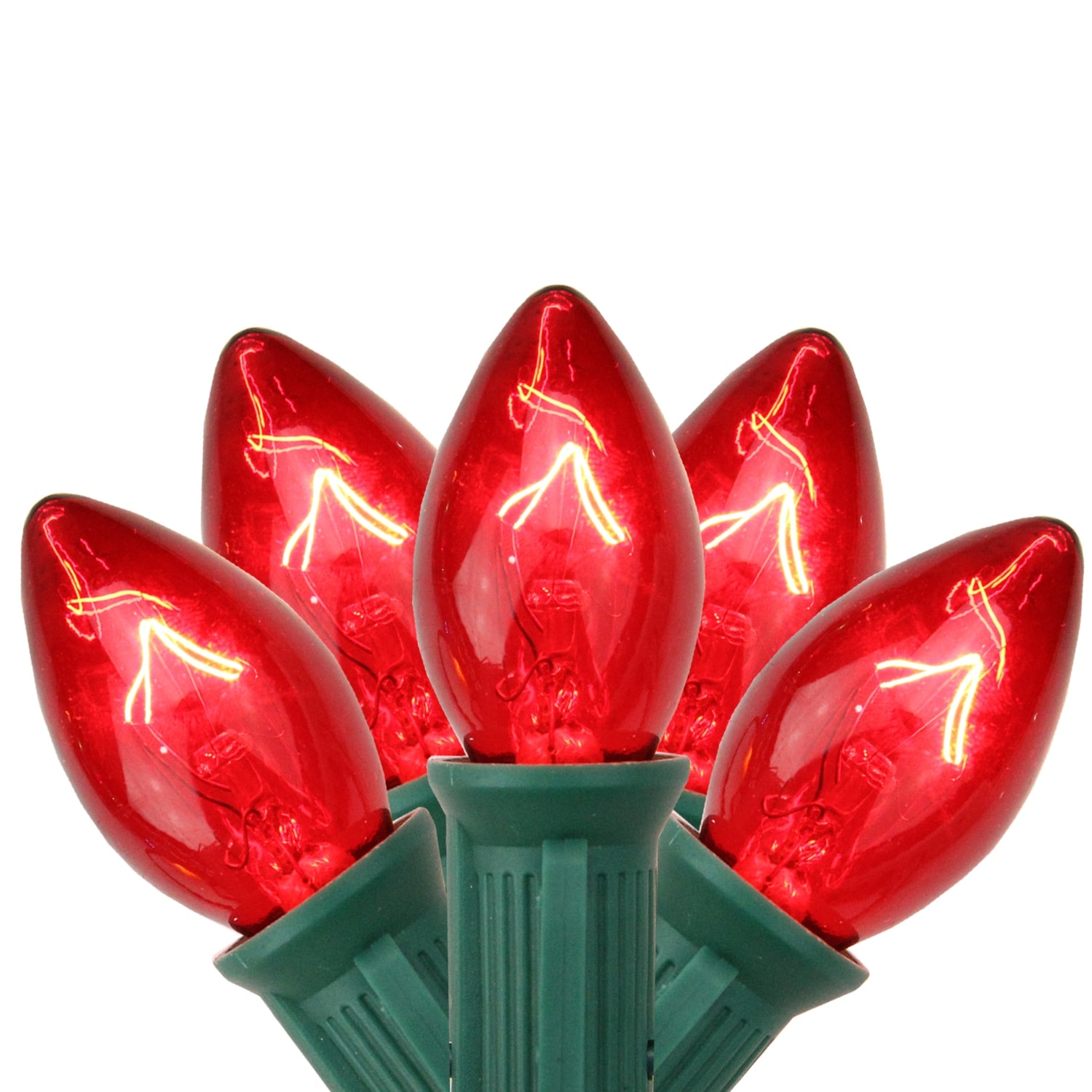 25-Count Red C7 Transparent Christmas Light Set 24ft Green Wire - 24'