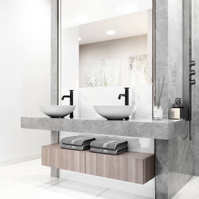 VIGO Lotus 16"L x 16"W MatteStone Vessel Sink and Cass 12"H Faucet Set