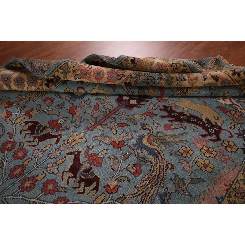 Hunting Animals Blue Ziegler Oriental Area Rug Handmade Wool Carpet - 9'0"x 11'11"