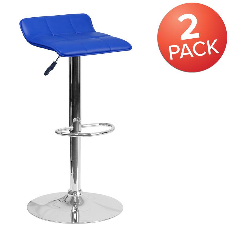 2 Pack Contemporary Vinyl Adjustable Height Barstool with Quilted Wave Seat