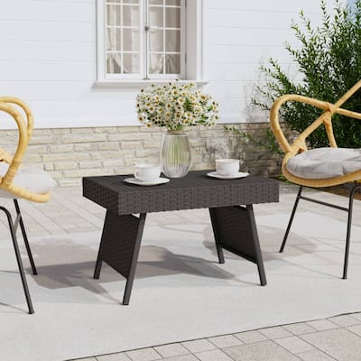 vidaXL Foldable Side Table Black/Brown 23.6"x15.7"x15" Poly Rattan - 23.6" x 15.7" x 15"
