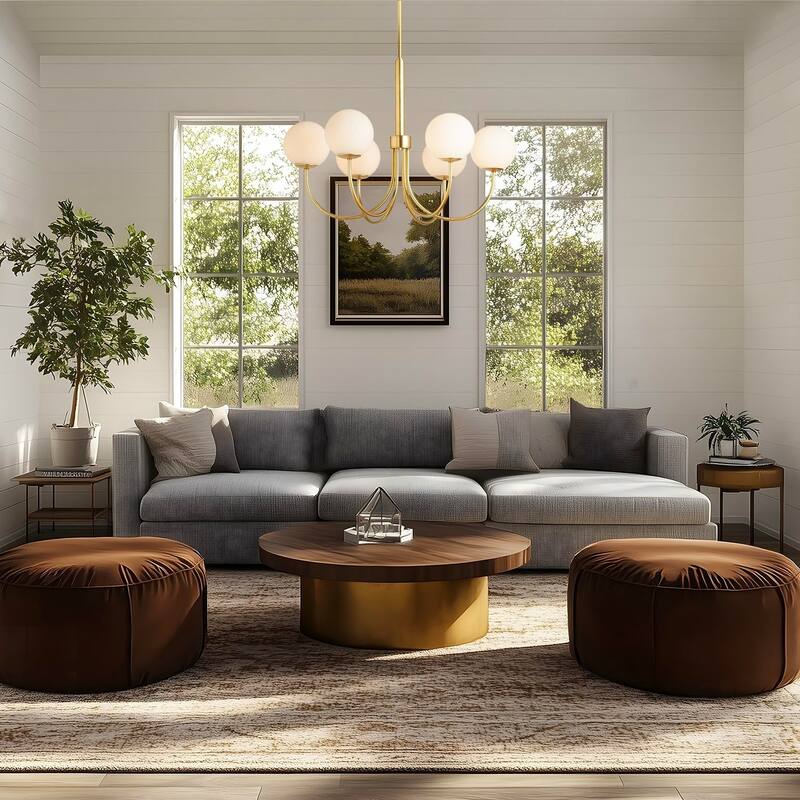 Bard Modern Pendant Light - Metal, Glass & Gold, Ivory Globe Light Fixture For Modern, Mid-Century, Contemporary Room Decor