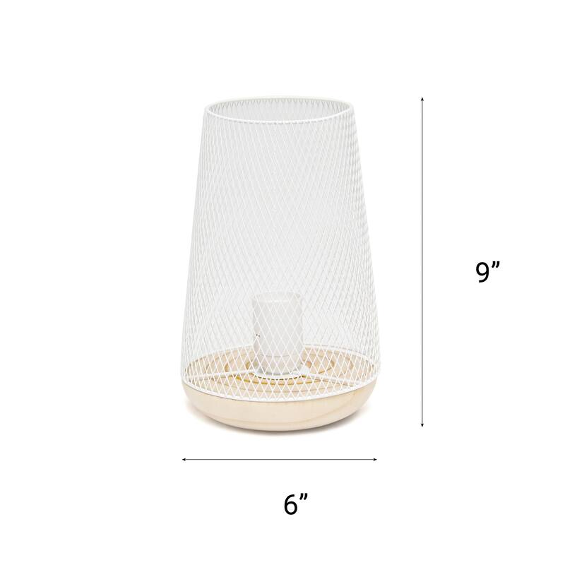 Metal Open Cage Mesh Table Lamp with Pine Wood Base - 6 x 6 x 9 in. (L x W x H)