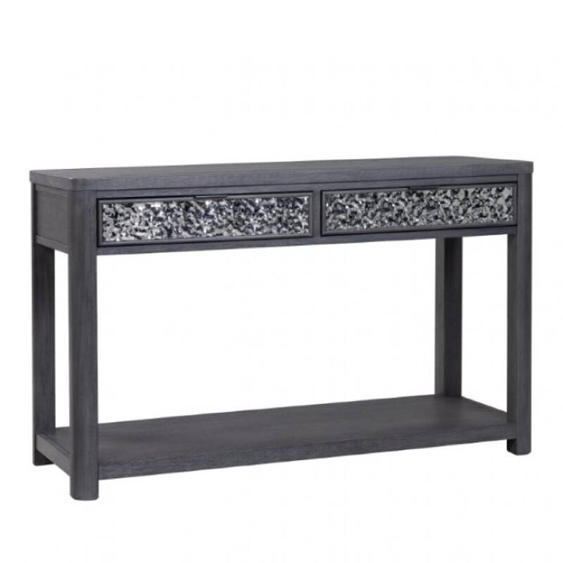 Zoko Sofa Table, 2 Drawers and 1 Shelf, Ash Gray Rubberwood, 48 Inch